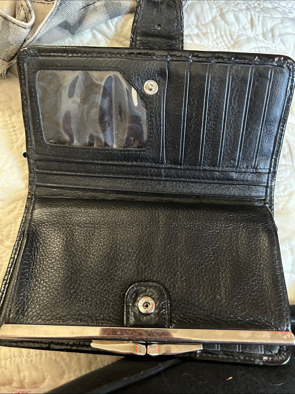 Brighton Black Quilted Patent Leather Wallet with Decorative Silver-Tone Buckle - Picture 4 of 5